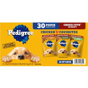 Pedigree Choice Cuts in Gravy Wet Dog Food, Adult Soft Wet Dog Food, Variety Pack, 3.5 oz. Pouches, 30 Count (BB: 01/2028)