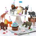 18 Pcs Jungle Animal Birthday Party Decorations Mini Birthday Hat Animal Figure Model Cake Toppers with Mini Hat for Birthday Party, Wild Animals Themed Party