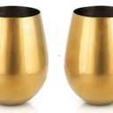 Stemless Wine Glasses, Elegant Stainless Steel Wine Tumblers, Perfect Anniversary & Wedding Gifts, Cocktail, Stylish Drinkware, Home Bar Accessories, 18 oz, Set of 2, Gol
