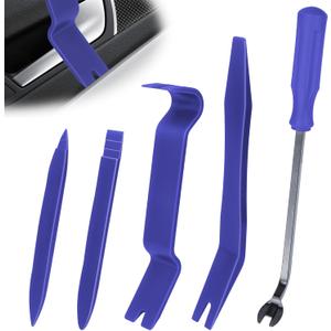 BFXM 5PCS Auto Trim Removal Tool kit, Car Accessories Clip Pry Tools Kit No Scratch Plastic, Car Door Panel Rivet Pliers Tool Kit, Interior Fastener Puller Remover Body Repair Set for Car (Blue)