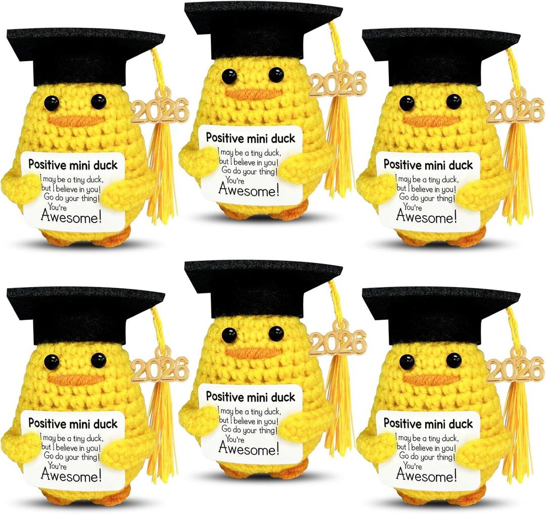 Graduation Gifts Set Class Of 20266 Pcs Positive Ducks With Grad CapFunny Gifts For High School College For Her Girls Him BoysHandmade Inspiring Emotional Support Positive Crochet Animals (Duck)