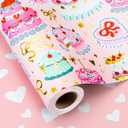 Homeral Birthday Cake Wrapping Paper Roll - Pink Cakes with Gold Metallic Foil & Heart Pattern, Reversible Gift Wrap for 1st Birthday, BABY Shower, Party - Mini Roll - 17 Inch x 33 Feet