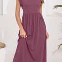 DB MOON Womens 2026 Maxi Dresses Empire Waist Long Summer Dress Casual Cap Short Sleeve Sundress with Pockets (Purple, M)
