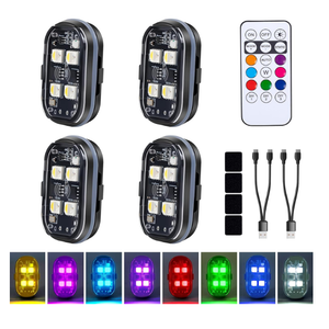 4 pcs Upgraded Wireless LED Lights for Car, Rechargeable Interior Car Lights with 8 Colors Brightness Adjustable, 12H Battery Life, Remote Control, Mini Strobe Lights for Vehicle Motorcycle Bike Decor