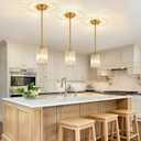 3 Pack Brushed Gold Pendant Lights Kitchen Island, Modern Crystal Chandelier Kitchen Pendant Lighting Over Island, Adjustable Hanging Mini Light Fixtures for Dining Room Hallway Corridor Bedroom