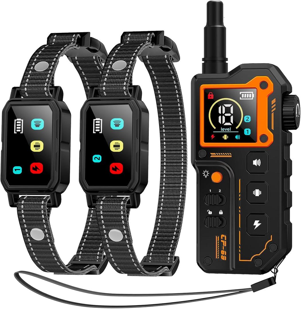 AI Dog Shock Collar 2 Dogs (10-120Lbs) - 3300FT Dog Training Collar with Remote, IPX7 Waterproof Collar with Beep, Vibration, Safe Shock for Large Medium Small Dogs, Keypad Lock and Flashing Light (Black)
