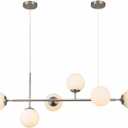 KCO Modern Silver Milk Glass Pendant Light 6 Light Pendant Light Fixture Chandelier Brushed Nickel Chandelier Modern Hanging Linear Light Fixture for Dining Room Kitchen Island