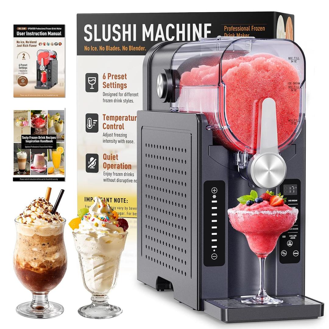 BKPPM Slushie Machine: No Ice Needed Slushy Machine for Home, 6 Preset, Real-Time Temp Display, Auto-Clean | Frozen Margaritas, Cocktails, Frapps, Ice Cream, Smoothies, Milkshakes,Summer Parties
