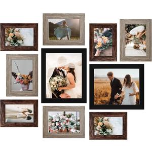 LUCKYLIFE Picture Frames Collage Wall Decor 10-Pack, Gallery Wall Frame Set with 8x10 5x7 4x6 Frames in 3 Different Finishes (Black&Gray&Brown)