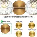 Brushed Antique Brass Bathroom Vanity Light Fixture Vintage Style - 2 Light G9 Bulb Compatible, 17" Wide Bathroom Lighting Over Mirror with Hand-Etched Glass Shades, Easy Mount for Makeup Area