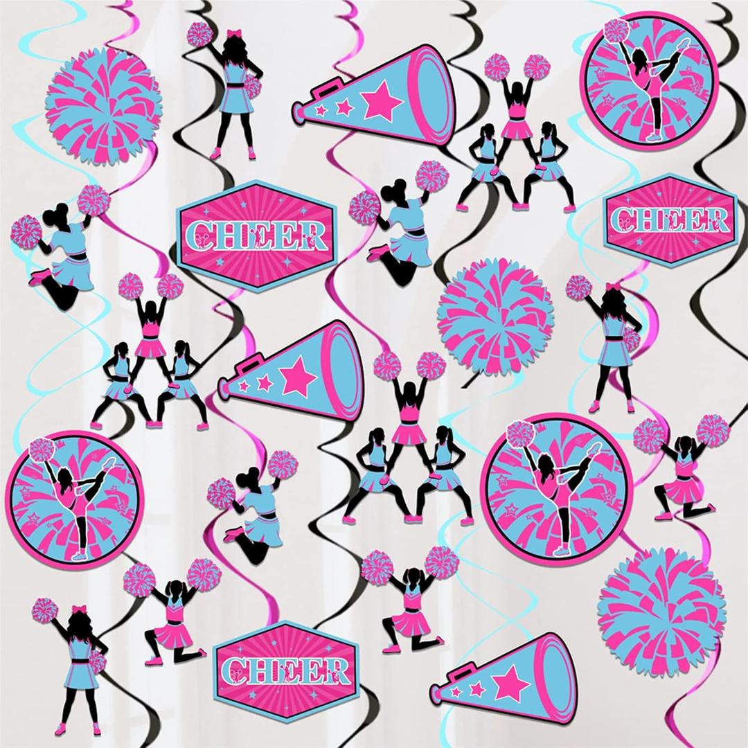 24 Pieces Cheerleading Hanging Swirls Hot Pink Blue - Cheerleading Themed Party Decorations for Girls Rose Red, Cheerleader Ceiling Streamers for Cheer Gymnastics Birthday Party Supplies