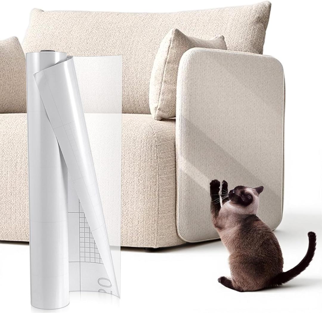 Anti Cat Scratch Furniture Protector, 196.8" x 16.5" Clear Thicken Vinyl Couch Protector Single-Sided Sticky from Cat Claws, Transparent Self-Adhesive Furniture Protectors Scratch Deterrent Tape
