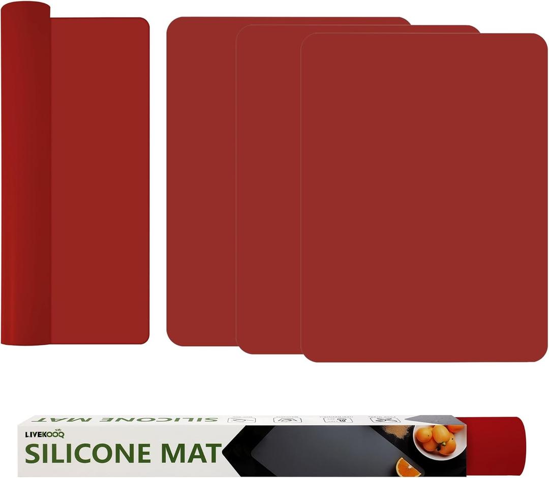 Silicone Mat for Kitchen Counter, Silicone Mat Trimable to Size (Red, 15.711.8inch-4pcs), BPA-Free Silicone Placemat, Heat-Resistant Non Slip Table Mat for Air Fryer, Countertop Protector Mat