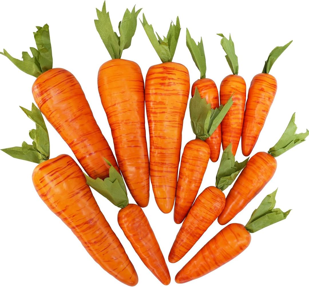 Winlyn 12 Pcs Easter Artificial Carrots Decorative Orange Foam Carrots Lifelike Simulation Artificial Vegetables for Home Kitchen Decor Spring Easter Basket Bunny Wreath DIY Crafts Photo Props