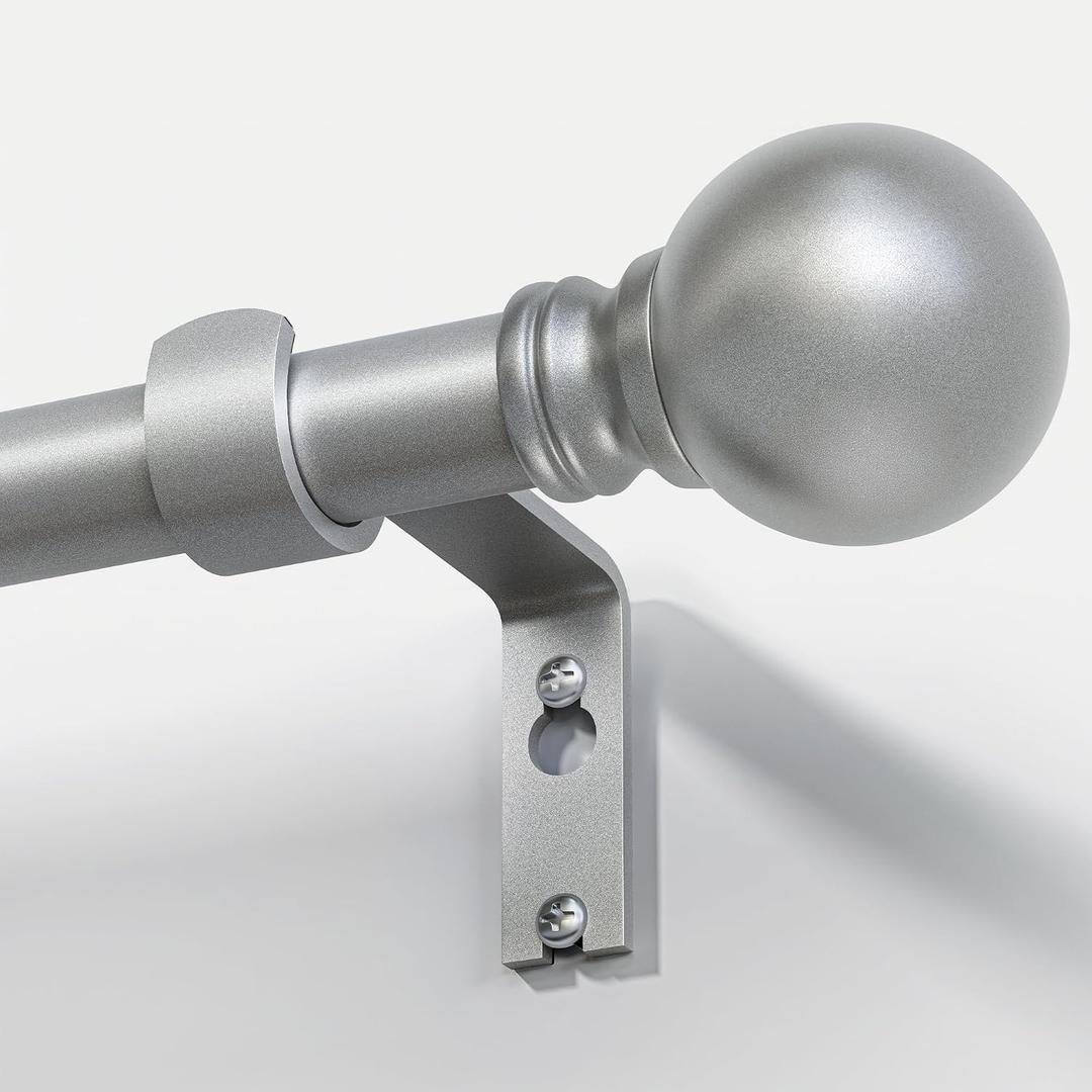 Modern Silver Curtain Rods for Windows 72 to 144 Inches Adjustable Length Heavy Duty 1" Diameter Long Window Curtain Rod with Round Decorative Finials for Bedroom Living Room Kitchen Farmhouse