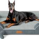 CWAWZ XXL Dog Bed for Extra Large Dogs, Giant Orthopedic Dog Beds with Cooling Gel Memory Foam, Waterproof Pet Bed with Removable Washable Cover, 53" Pet Sofa Bed Velvet with Bone Toy, Dark Gray