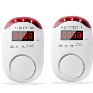 Gas Alarm Propane Detectors for Home Gas Alarm Detector for Home Plug-in & Wall-Mounted LED Sound/Light Alarm for Home & RV - Detects LNG/LPG/Combustible Gas, Deaf-Friendly- 2PCS