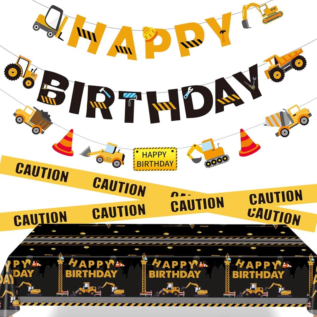 Construction Birthday Party Supplies Construction Birthday Banner Construction Party Tablecloth for Construction Theme Birthday Party Decorations