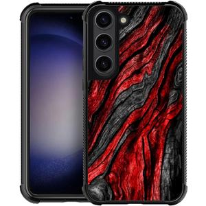 CARLOCA Compatible with Samsung Galaxy S23 Plus Case,Black Red Wood Grain Identity Graphic Design Shockproof Anti-Scratch Hard Acrylic Case for Samsung Galaxy S23 Plus