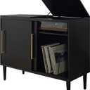 Crosley Furniture Everett Media Console and Record Player Stand with Storage for Vinyl Records, Matte Black