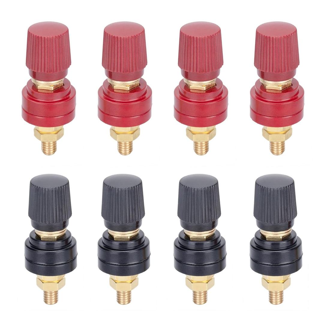 8PCS 1/4" Pure Brass Junction Posts,M6 Screws Remote Battery Connector Terminal - Perfect for Welding Machines and Voltage Stabilizers (Red & Black)