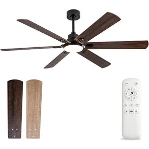 BOOMJOY 60 Inch Black Outdoor Ceiling Fans with Lights and Remote, Dimmable 6 Blade Large Outdoor Ceiling Fans for Patios, Black Ceiling Fan with Light for Bedroom Indoor Living Room (Dark Walnut)
