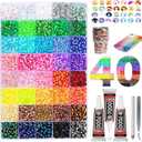 Multicolor High-Gloss Resin Flatback Rhinestones (3mm) with 3Pcs B7000 Jewelry Glue - DIY Bedazzling Kit for Diamond Art, Nail Art & Crafts (32000)