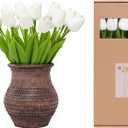 ucky Artificial Flowers 20Pcs Tulips Realistic Touch Spring Summer Fake Flowers for Home Decor Outdoor Garden Parties and Wedding Decorations Mother's Day Easter Gifts (White, 20 Pcs)
