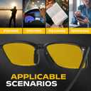 AMBEYE TR90 Square Black Frame Night Driving Glasses with Yellow Polarized Lens - Anti-Glare UV Protection for Drivers, Cycling & Outdoor Activities, Lightweight TR Frame Over Prescription Eyewear