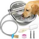 Automatic Animal Drinking Water Bowl with 2 Float Valves-304 Stainless Steel Automatic Water Dispenser for Dogs & Farm Animals, Auto-Refill, Leakproof Drain Hole, Extra Long 100cm Hose