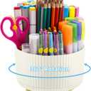 Marbrasse Desk Organizer, 360-Degree Rotating Pen Holder, 5-Compartment Pencil Organizer, Art Supply Storage Box Caddy for Office and Home (Ivory)