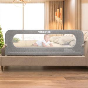 Bed Rail for Toddlers  Swing Down Bed Guard with Double Crossbar Stability, Gap-Free Anti-Pinch Design for Queen & King Size Beds, Quick No-Tool Install (Gray, 71 inch) (Grey)