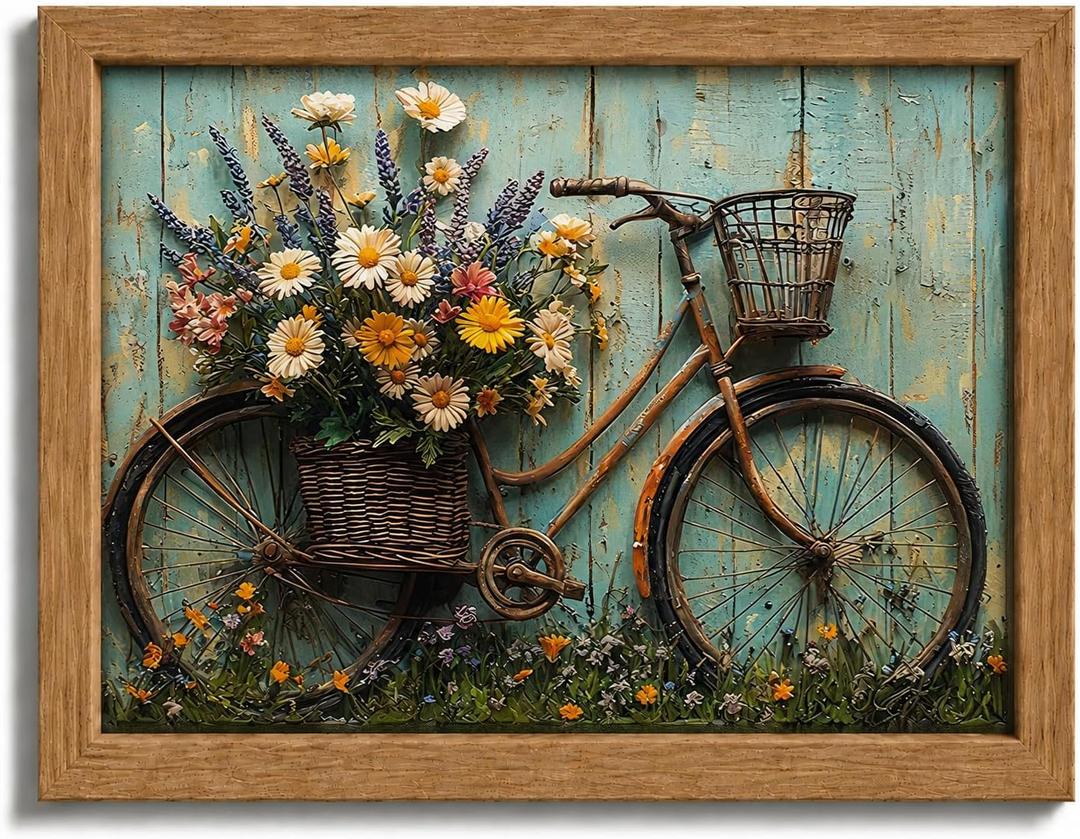 Framed Rustic Farmhouse Daisy Canvas Wall Art, 16x24 Inch