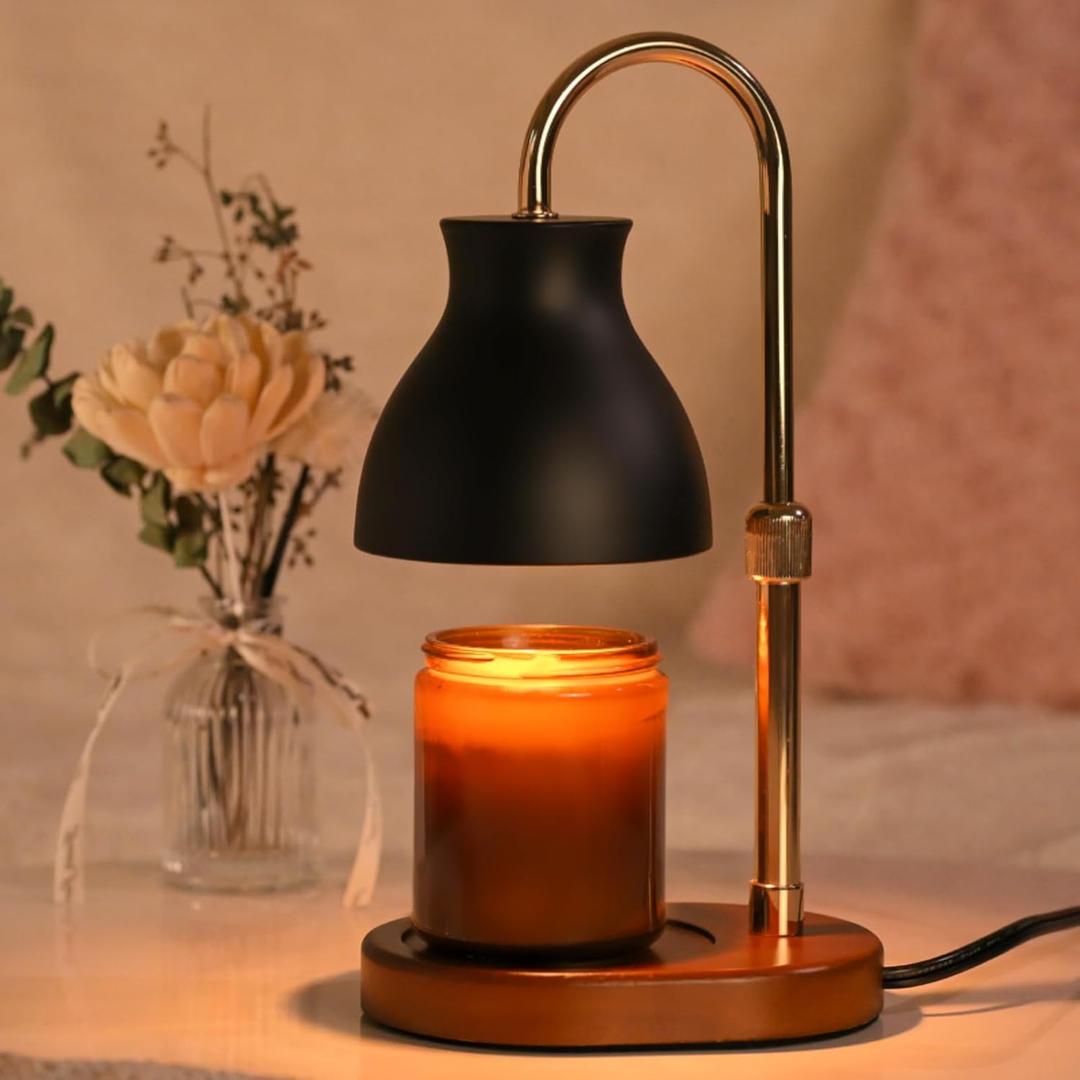 SOKCVSEA Candle Warmer Lamp Timer- Candle Lamp Warmer Height Adjustable, Birthday Gifts for Mom Women, House Warming Gifts New Home Decor, Wax Melt Warmer with 2 Bulbs Black Gold