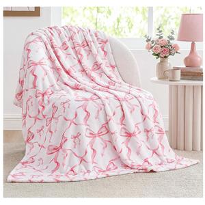 Pink Bow Throw Blanket 50"x60" Ultra Soft Flannel Coquette Aesthetic Blanket for Girls Women Preppy Room Decor for Bed Sofa Spring Wedding Mother's Day Graduation Back to School Gift