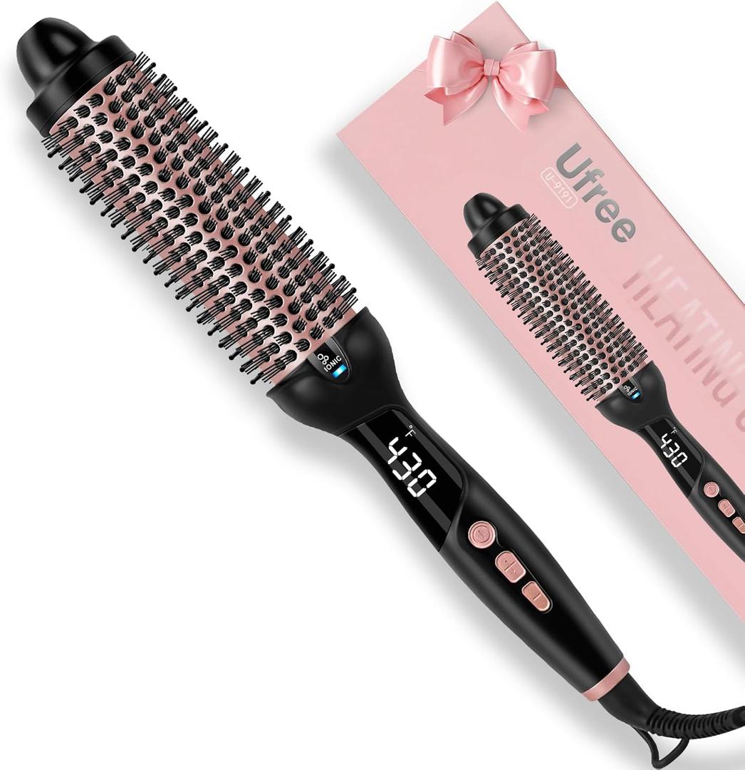 Ufree Ionic Thermal Brush, 1.5 Inch Heated Round Brush for Blowout, 30s Fast Heating Curling Brushes with 9 Temp Settings, Dual Voltage Travel Hair Styling Tool, Not Blow Dryer
