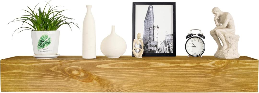 Fireplace Mantel,48 inch Rustic Wood Floating Mantel Shelves for Electric Fireplaces,Solid Wood Farmhouse Mantle for Over Fireplace -Gold Oak- 48x8x6 Fireplace Mantel,48 inch Rustic Wood Floating Mantel Shelves for Electric Fireplaces,Solid Wood Farmhouse Mantle for Over Fireplace -Gold Oak- 48x8x6