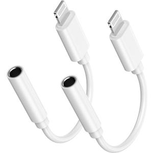 [Apple MFi Certified] Apple Lightning to 3.5 mm Headphone Jack Adapter for iPhone, 2 Pack iPhone 3.5mm Aux Audio Adapter Converter Cable Dongle Compatible for iPhone 14 13 12 11 Pro Max XS XR X 8 7 6