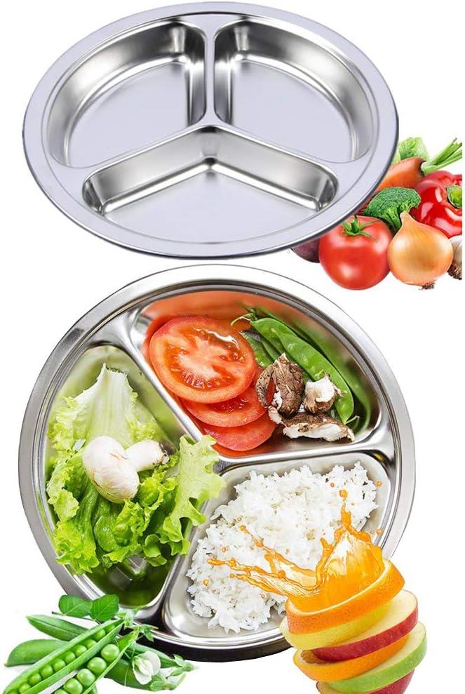 304 Stainless Steel Sectioned Dinner Plates Set of 2 Divided Plates 11 inches with 3 Compartments Mess Trays Food Plate for Adults, Campers, and for Portion Control Metal plate