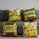 Watercolor Gnome Sunflower Lemon Summer Pillow Covers Throw Pillow Cases Set of 4 Decorations for Home Sofa Cushion Cover Party Holiday Decor 16x16 Inch
