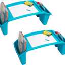 Mind Reader Kids Lap Desk, Portable Activity Tray with Side Storage, Stackable Plastic Desk for Drawing, Snacks, Study, Set of 2, Blue
