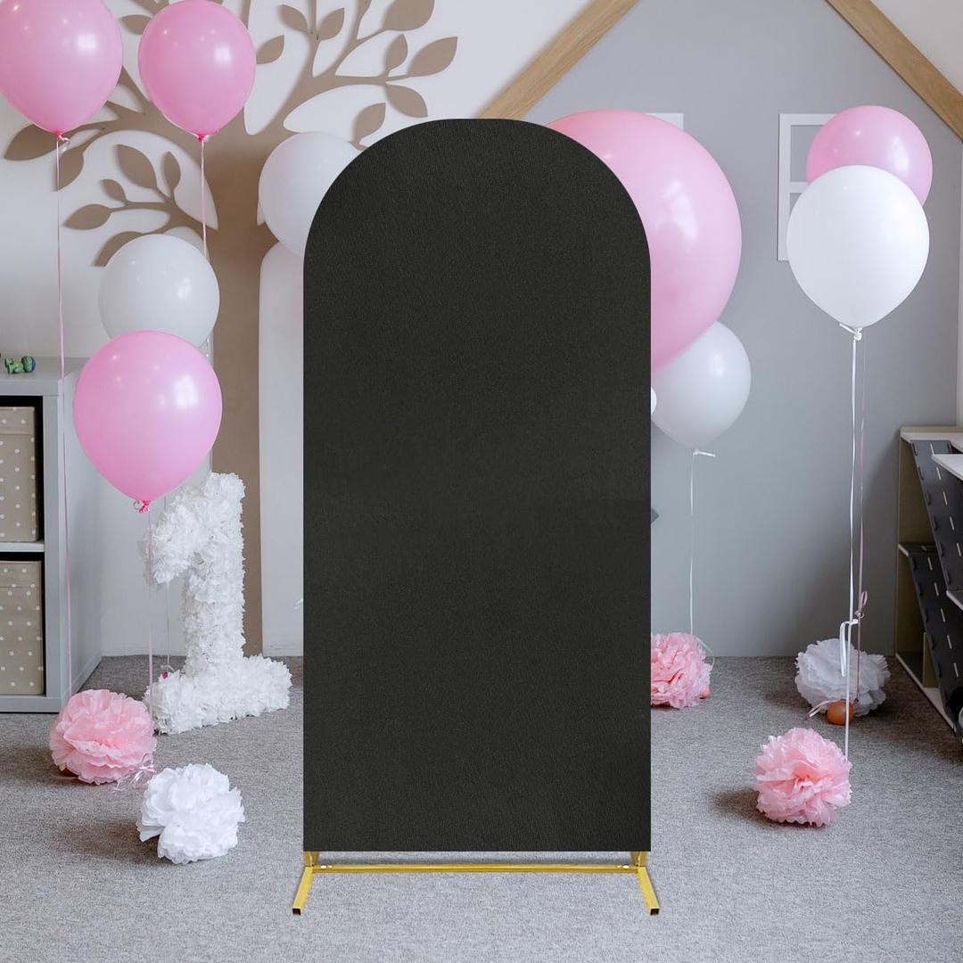 5.9 * 2.6ft Wedding Arch Cover Round Elasticity Spandex Chiara Backdrop Stand Covers for Wedding Birthday Party Decoration Wedding Banquet Opening Ceremony Decoration(Black) (Black)