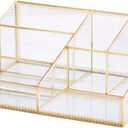 Makeup Organizer Antique Countertop Cosmetic Storage Box Glass Beauty Display, Gold Spin Large Capacity Holder for Brushes Lipsticks Skincare Toner