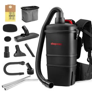 Shop-Vac 5430299 Backpack Vacuum Commercial, 1.5 Gallon 4.5 PHP Ergonomic Canister Vacuum Cleaner with HEPA Filtration, 1.5-Inch Attachments, Corded, for Multi-Surface Cleaning, Carpet and Hard Floor