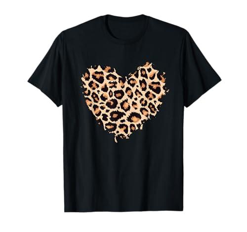 Cheetah Leopard Heart Girls Animal Print T-Shirt Small, Black