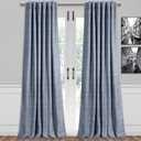 SUN+BLK Swenson Lined Theatre Grade Textured Jacquard Total Blackout Rod Pocket with Back Tabs Single Curtain Panel, Navy, 52 x 63 In