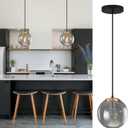 KoKo&Yukina 8 Inch Gold Pendant Light Globe Pendant Lights Kitchen Island Mid Century Light Fixture with Grey Glass Shade Adjustable Globe Cluster Lights for Dining Room Living Room (Ash Gray & Gold)