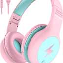 Kids Headphones Wired with Microphone, USB Type C Headphones for Kids Girls Boys with Cord/LED Lights/85/94dB Volume Limit, Portable Over Ear Headphones for School/Travel/Tablet/iPad (Pink)
