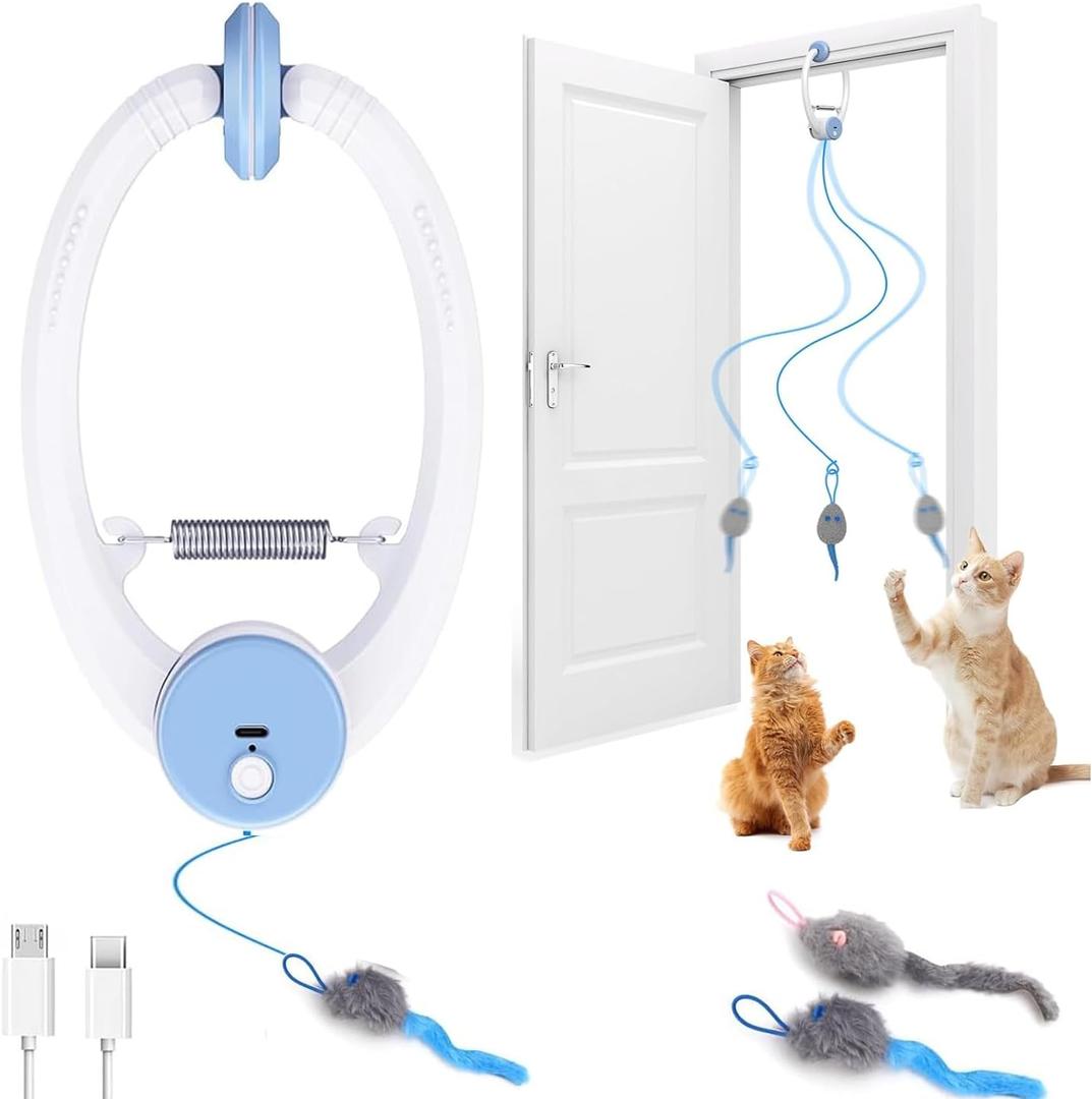 KWV Interactive Cat Toys for Indoor Cats - Automatic Flying Bird Feather Wand Chase Exercise Enrichment Stimulation, Rechargeable Durable Safe Kitten & Adult Cat Electric Hanging Toy for Bored Cats (White)