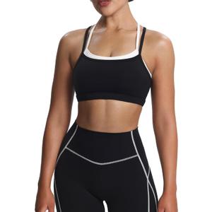 Aoxjox Women's Workout Sports Bras Takes Two Bra High Impact Training Fitness Running Yoga Crop Tank (M)